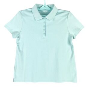 Lands End Girls Light Blue Short Sleeve Polo Shirt Size Medium 10-12 Cotton NWOT